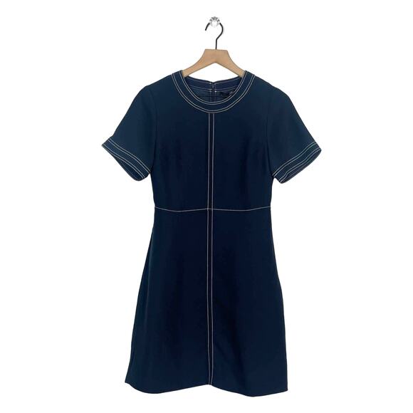 Banana Republic A-Line Dress Womens Size 0 Navy Blue Tonal Stitched Short Sleeve - Picture 2 of 10